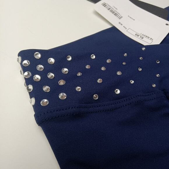 Pro Cheer Dance NFL NBA Audition V Waist Rhinestone Navy Shorts - Picture 3 of 7